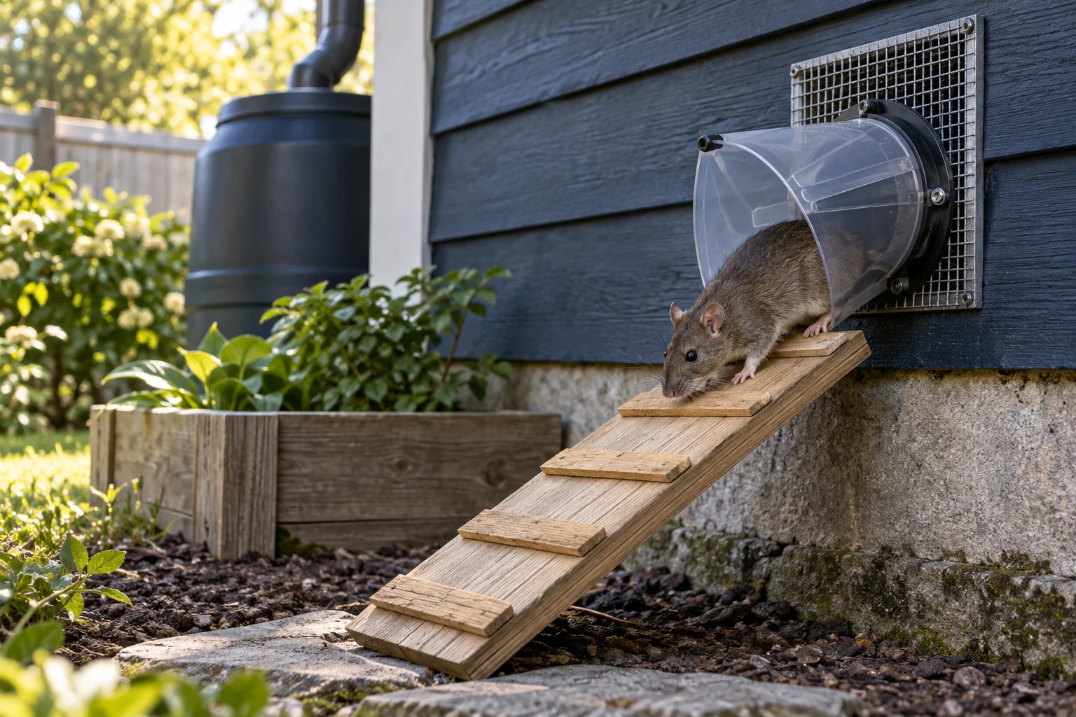 AI-generated illustration for One-Way Rat Exclusion: When a One-Way Door Helps and When It Can Fail